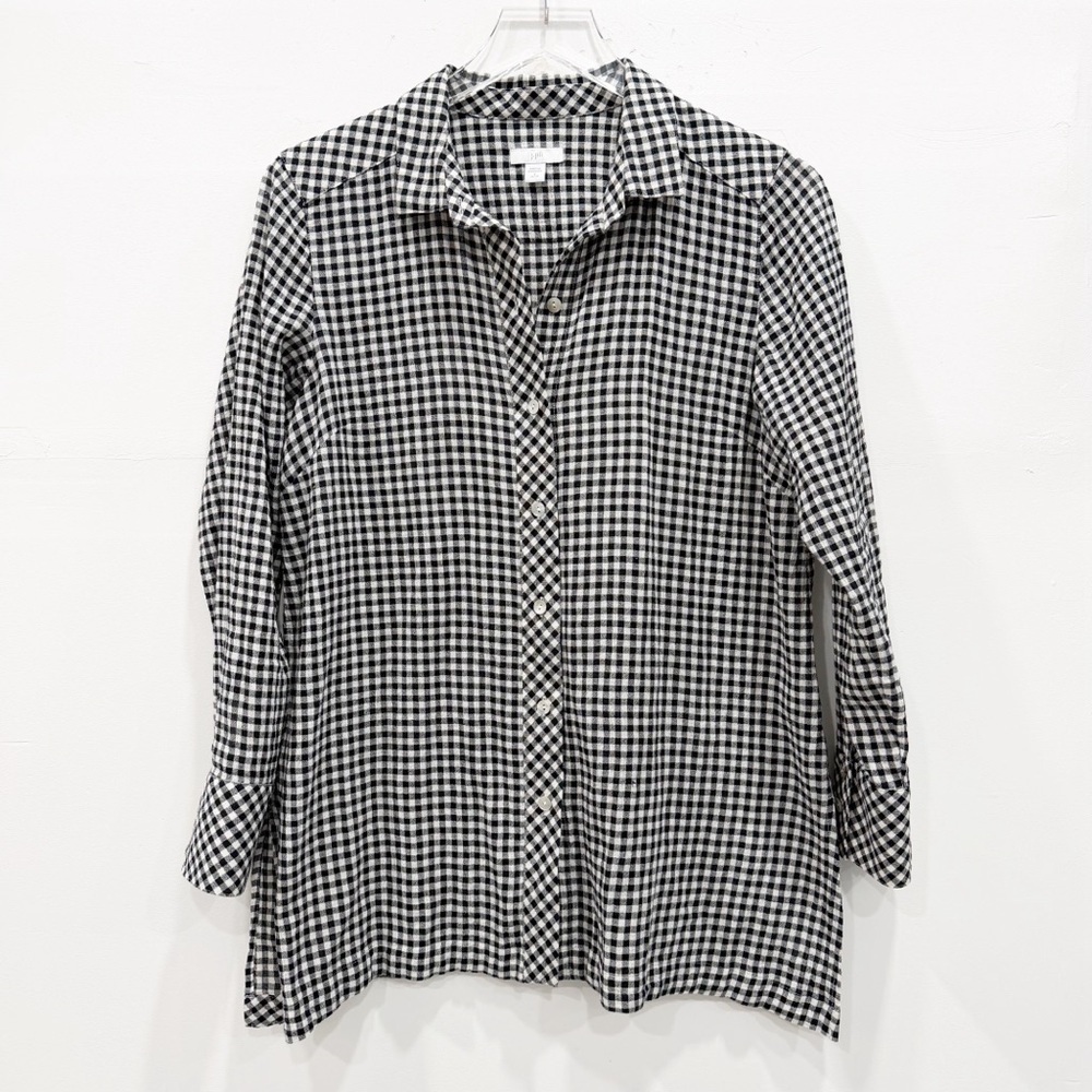J. Jill Gingham Tunic Top Black White Lagenlook Coastal Small Petite